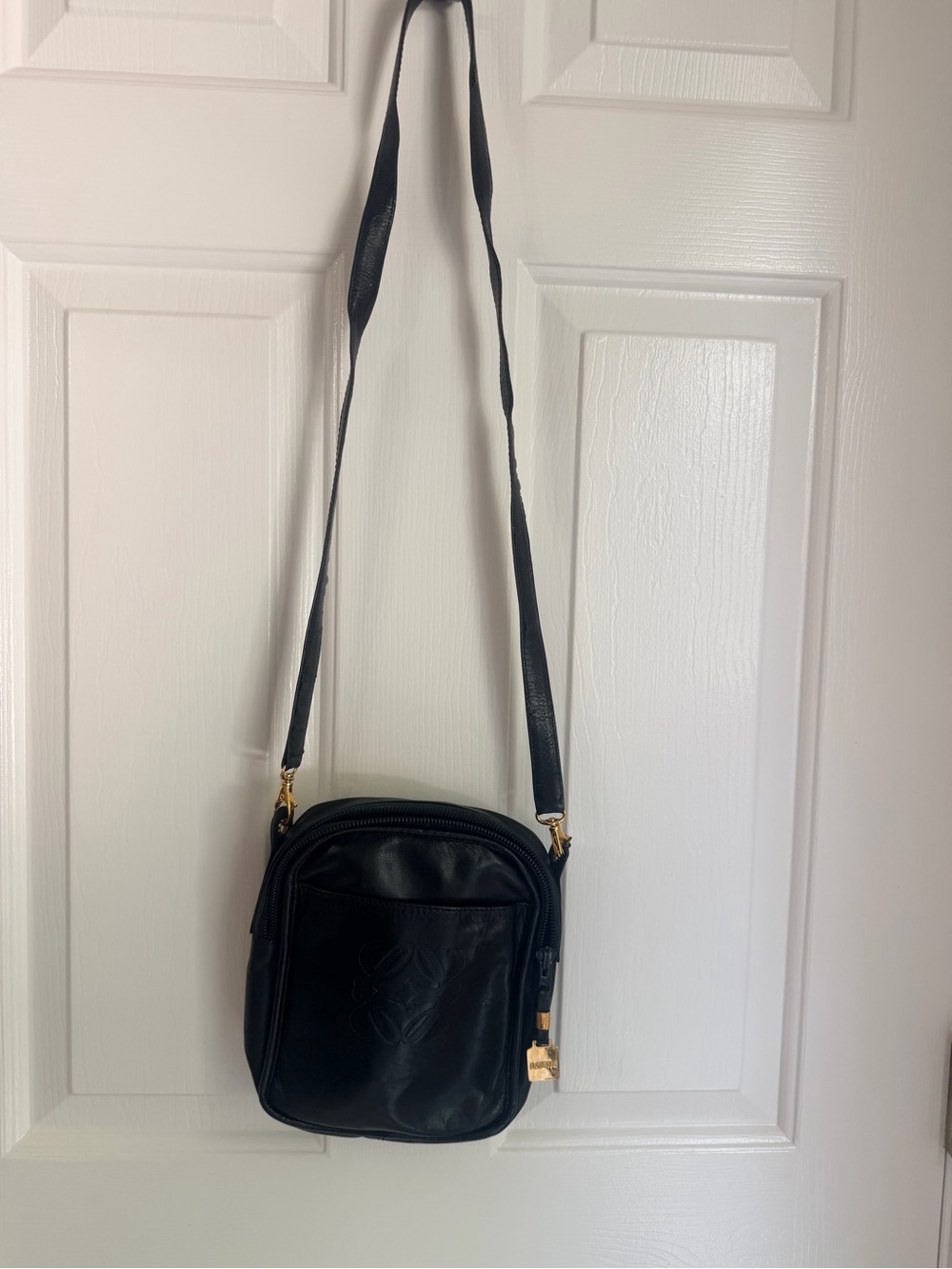 Loewe Black Leather Crossbody Bag with Gold Hardware